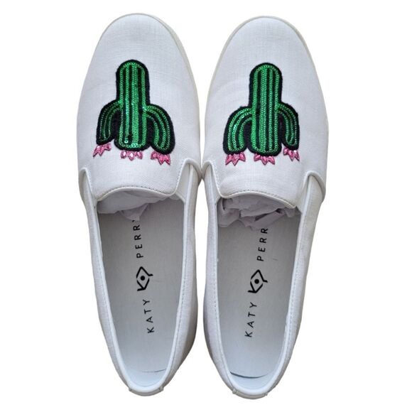 NIB Katy Perry The Kerry Canvas Cactus  Applique Slip-ons - Picture 1 of 5